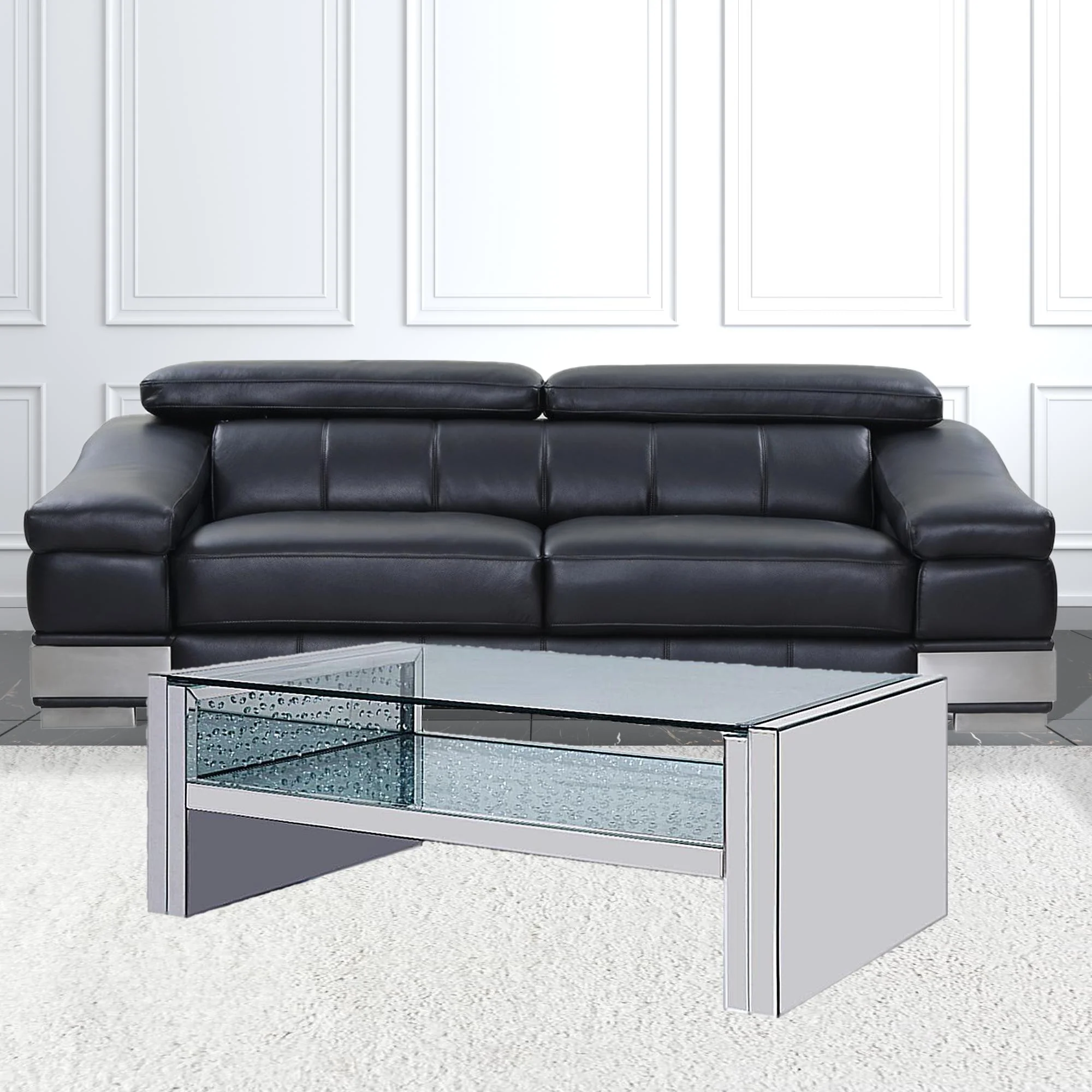 47" Silver And Clear Glass Rectangular Mirrored Coffee Table With Shelf By Homeroots - Image 2