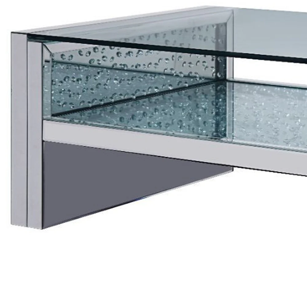 47" Silver And Clear Glass Rectangular Mirrored Coffee Table With Shelf By Homeroots - Image 4