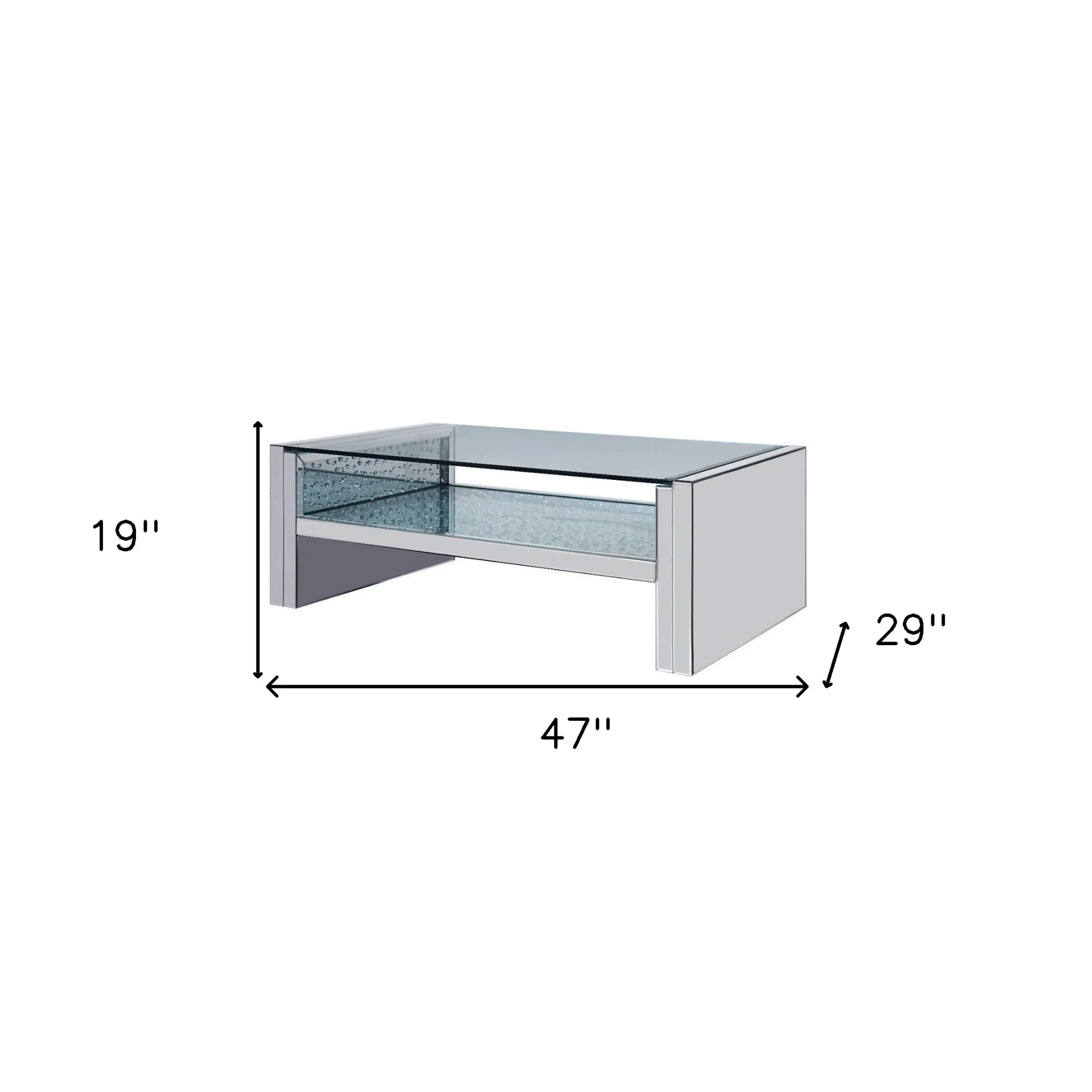 47" Silver And Clear Glass Rectangular Mirrored Coffee Table With Shelf By Homeroots - Image 5