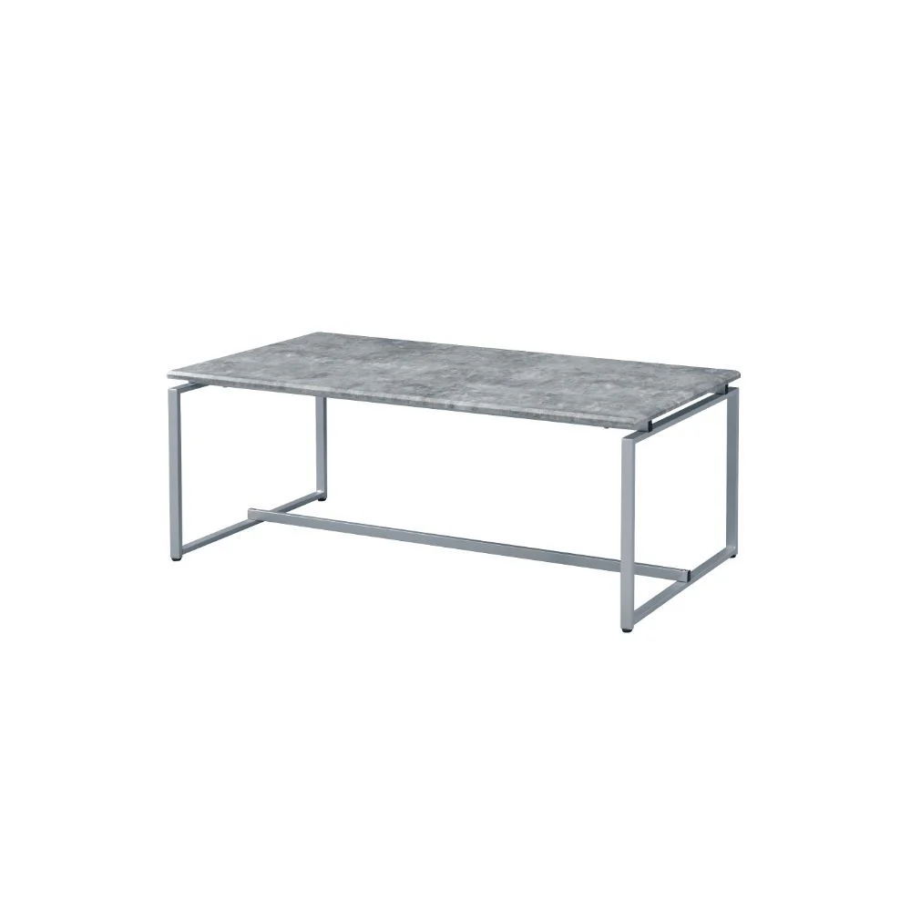 47" Silver And Faux Concrete Pvc Veneer Rectangular Coffee Table By Homeroots - Image 2