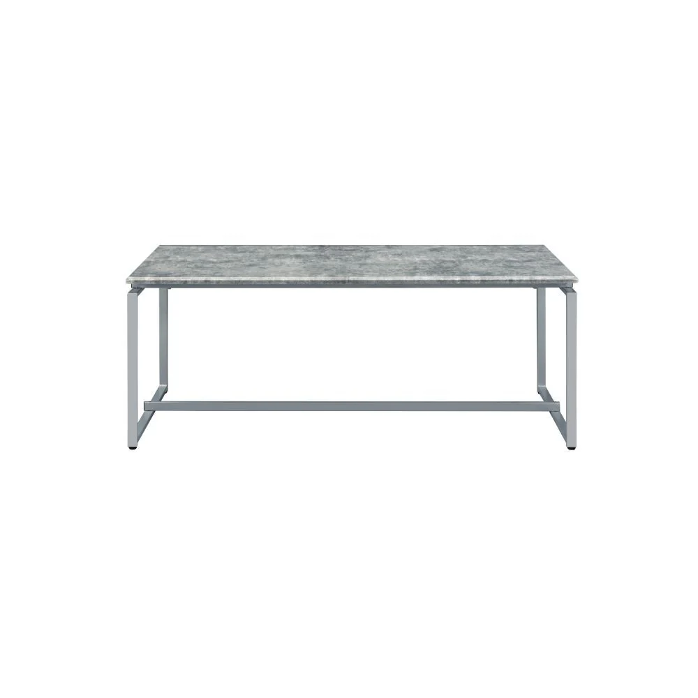 47" Silver And Faux Concrete Pvc Veneer Rectangular Coffee Table By Homeroots - Image 4
