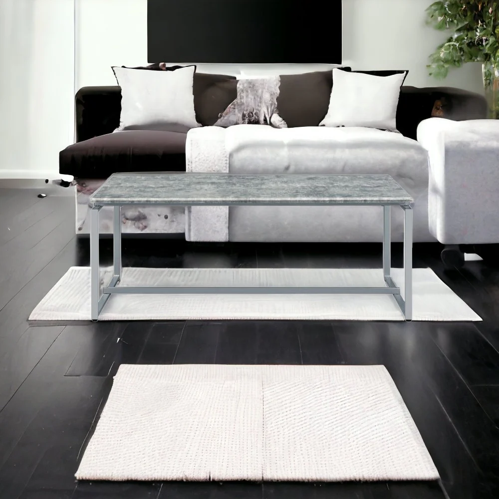 47" Silver And Faux Concrete Pvc Veneer Rectangular Coffee Table By Homeroots - Image 5