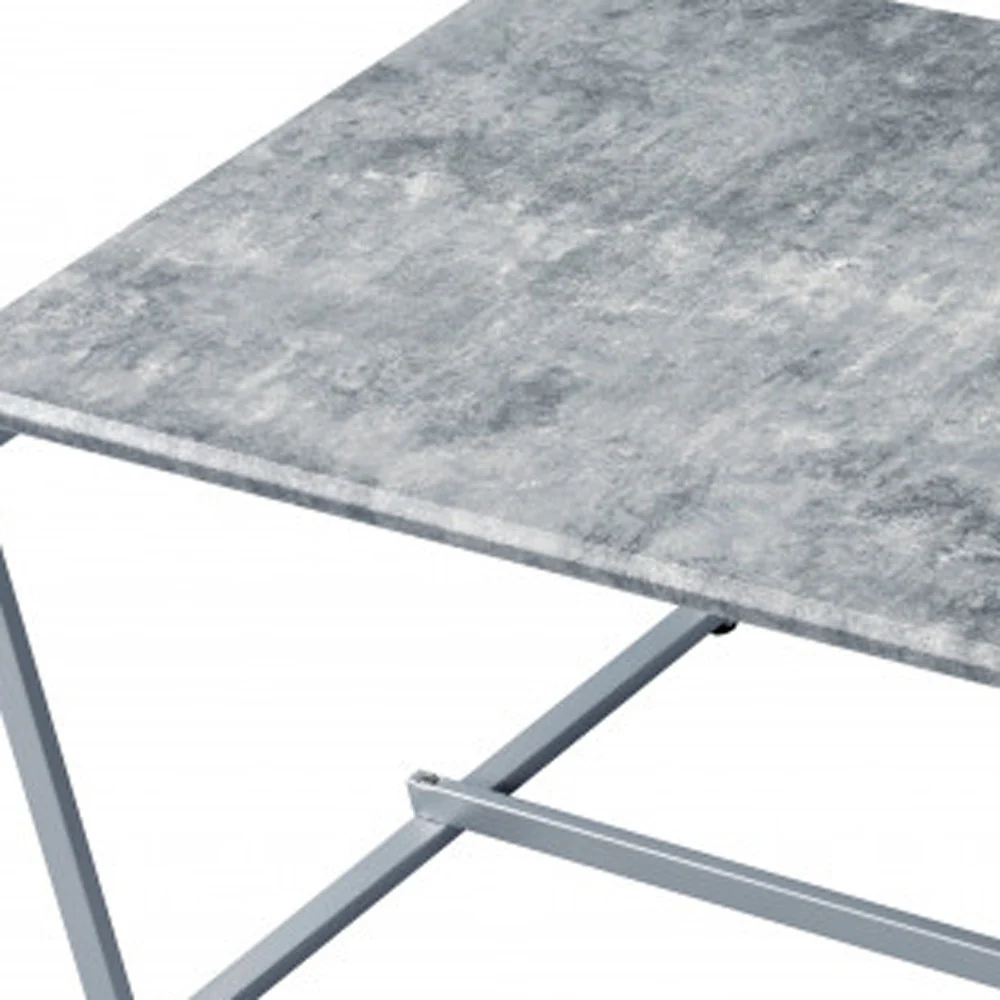 47" Silver And Faux Concrete Pvc Veneer Rectangular Coffee Table By Homeroots - Image 6