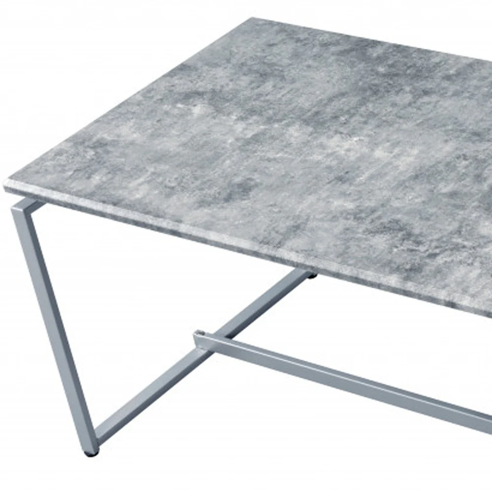 47" Silver And Faux Concrete Pvc Veneer Rectangular Coffee Table By Homeroots - Image 7