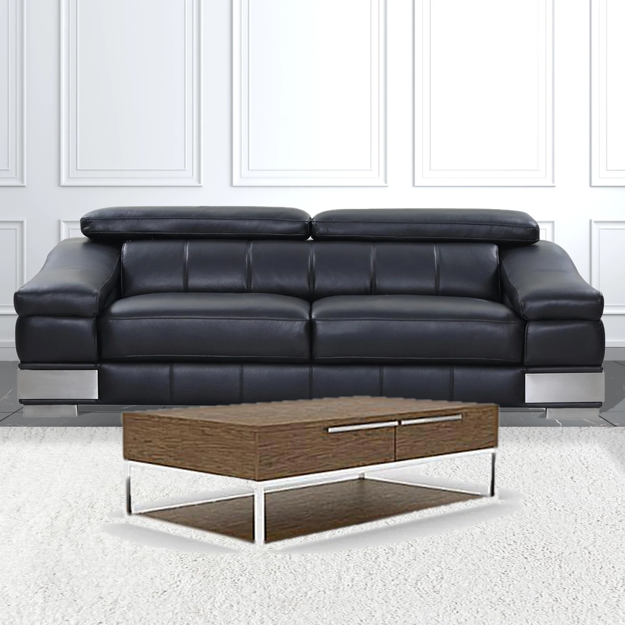 47" Silver And Walnut Rectangular Coffee Table With Two Drawers And Shelf By Homeroots - Image 2