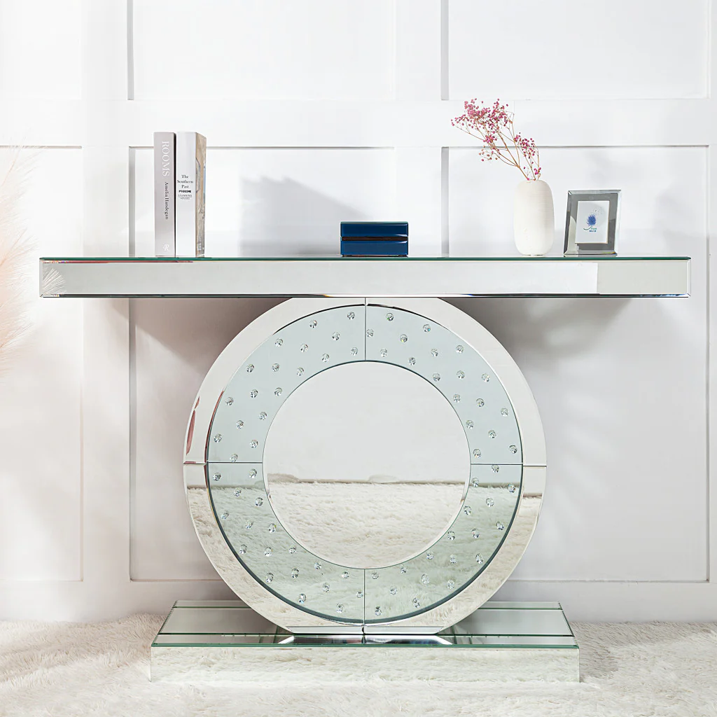 47" Silver Mirrored Glass Pedestal Console Table By Homeroots - Image 4