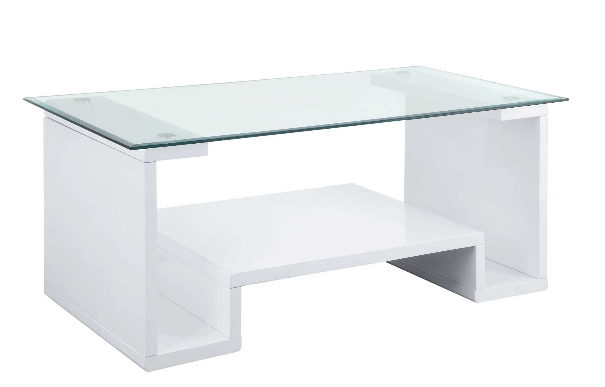 47" White And Clear Glass And Manufactured Wood Rectangular Coffee Table With Shelf By Homeroots - Image 2