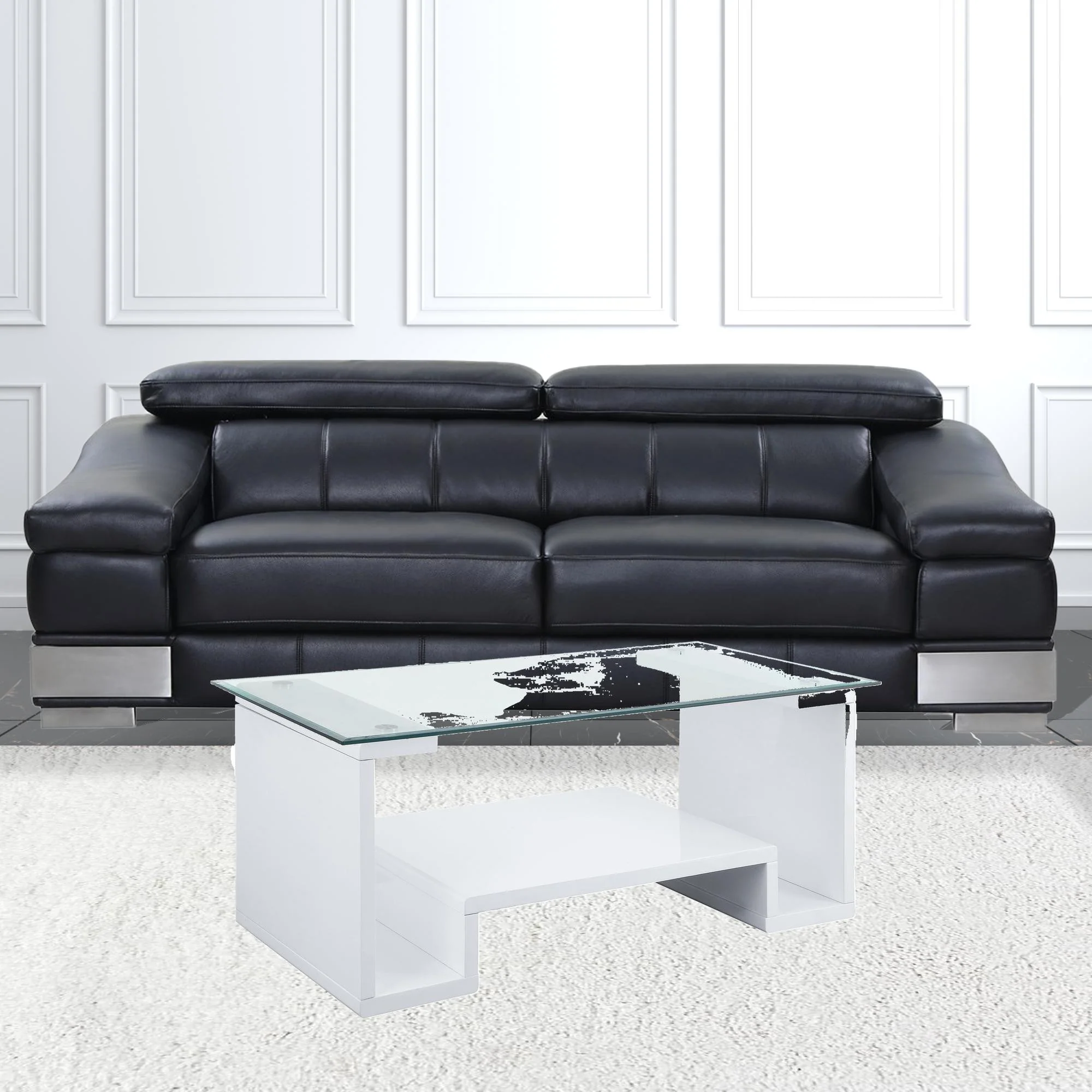 47" White And Clear Glass And Manufactured Wood Rectangular Coffee Table With Shelf By Homeroots - Image 3
