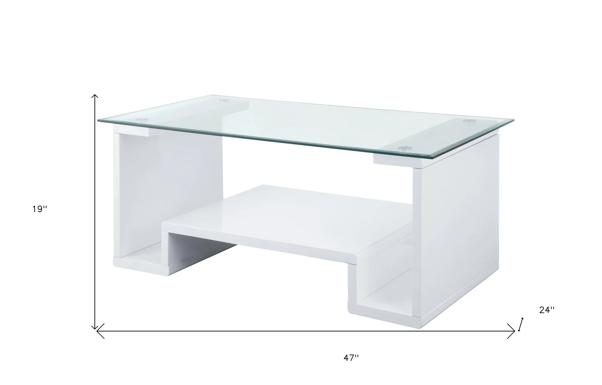 47" White And Clear Glass And Manufactured Wood Rectangular Coffee Table With Shelf By Homeroots - Image 6