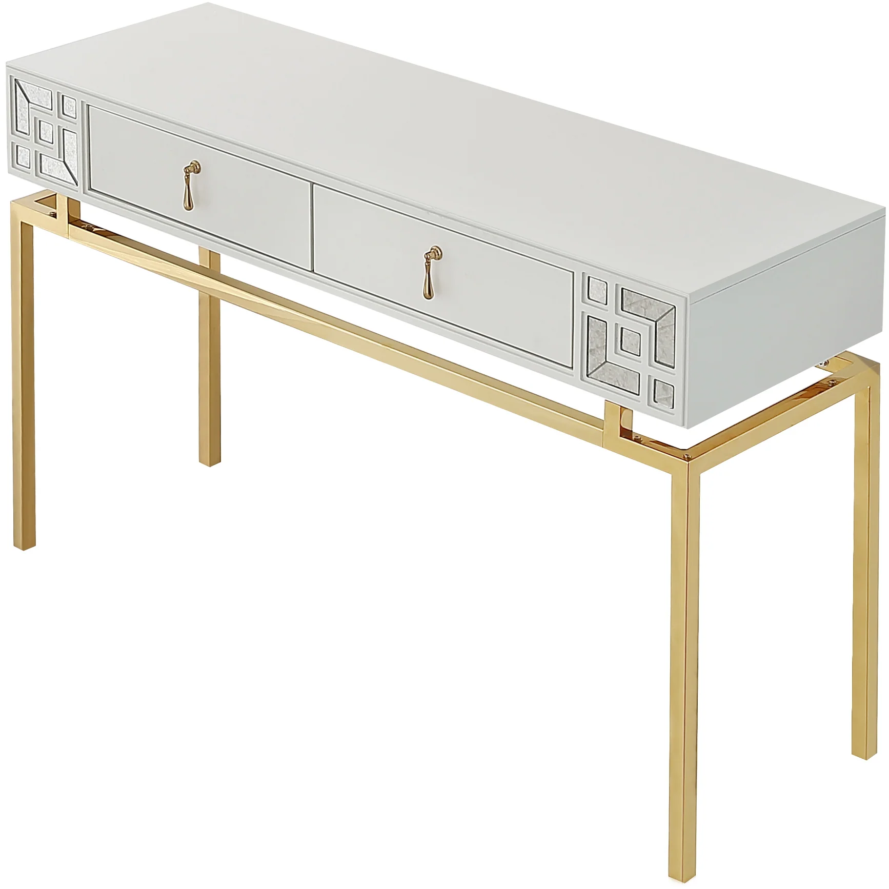 47" White and Gold Wood and Manufactured Wood Blend Mirrored Console Table With Storage By Homeroots - Image 3