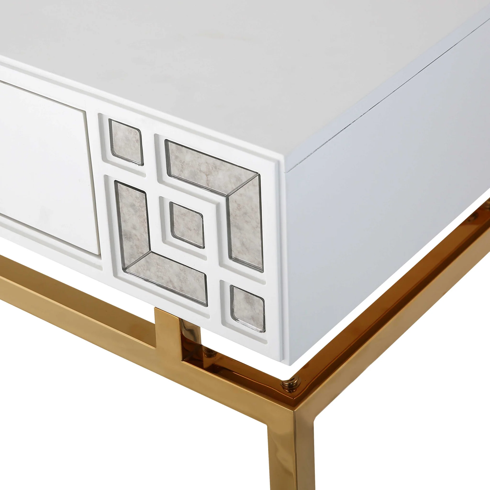 47" White and Gold Wood and Manufactured Wood Blend Mirrored Console Table With Storage By Homeroots - Image 6