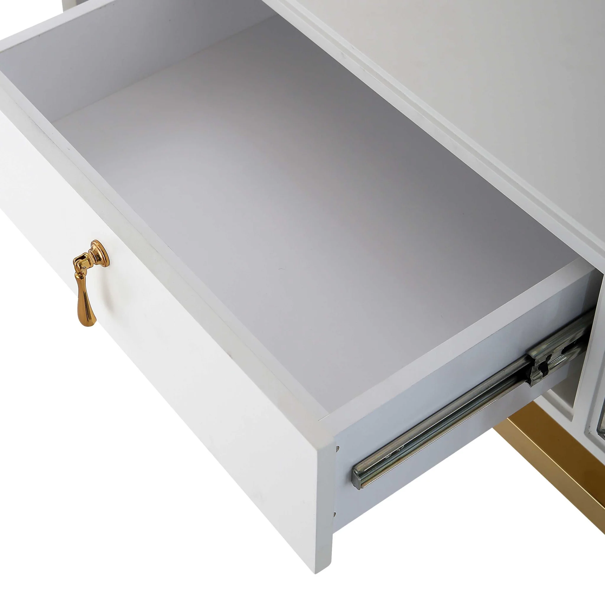 47" White and Gold Wood and Manufactured Wood Blend Mirrored Console Table With Storage By Homeroots - Image 7