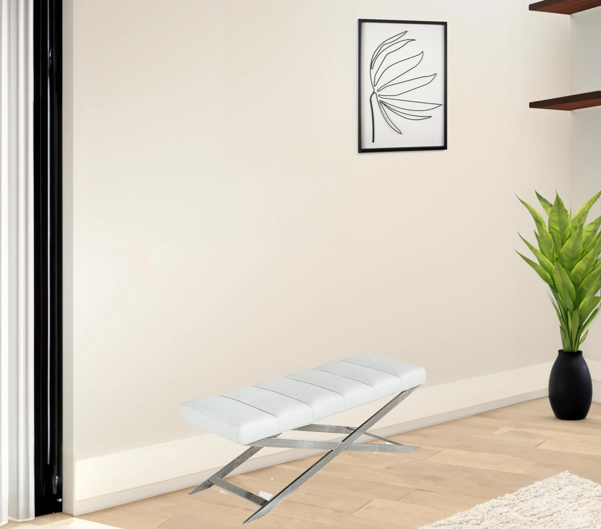47" White And Gray Upholstered Faux leather Dining bench By Homeroots - Image 2