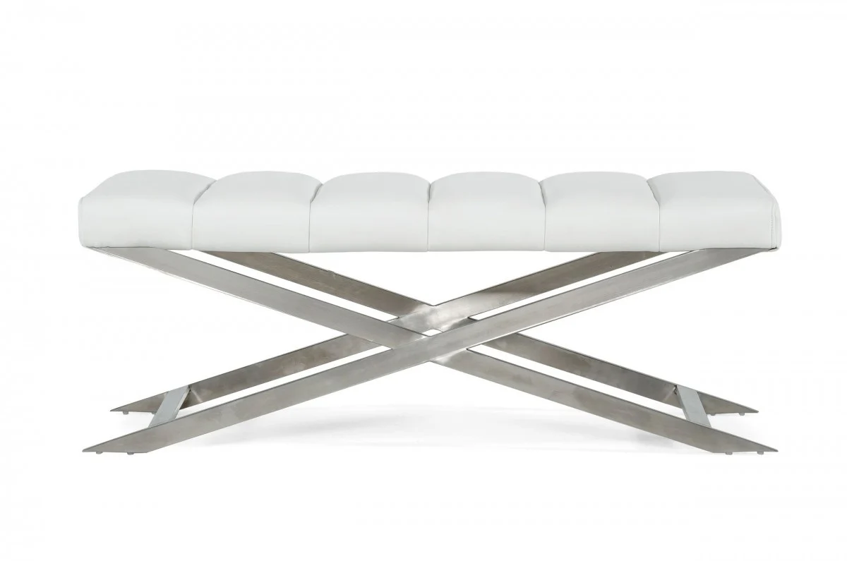 47" White And Gray Upholstered Faux leather Dining bench By Homeroots - Image 3