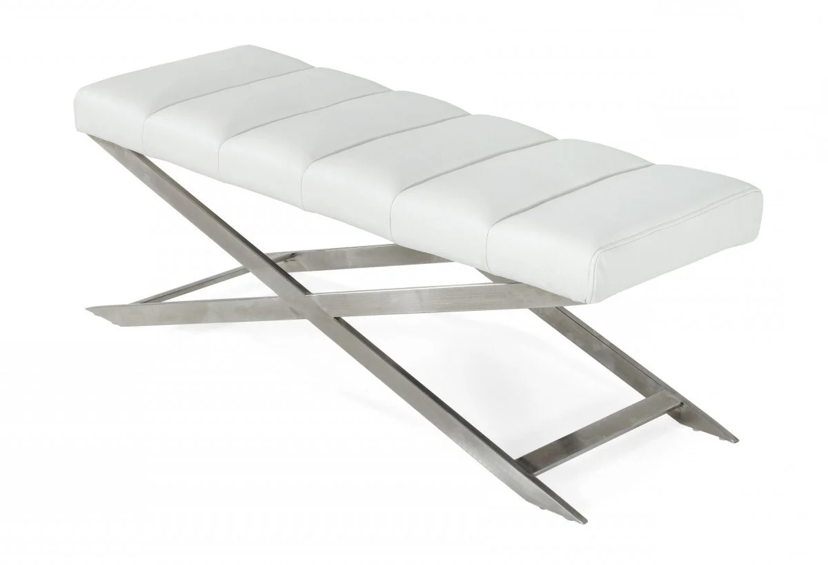 47" White And Gray Upholstered Faux leather Dining bench By Homeroots - Image 4
