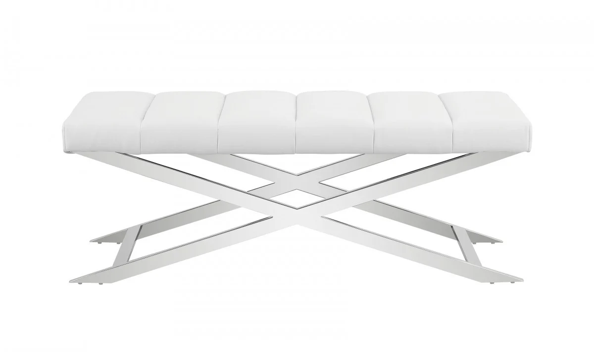 47" White And Silver Upholstered Faux leather Dining bench By Homeroots - Image 2