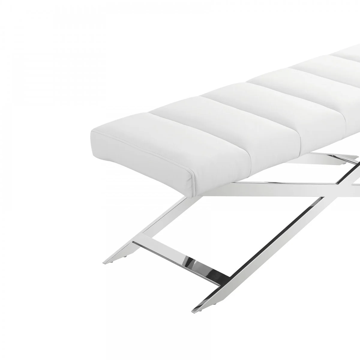 47" White And Silver Upholstered Faux leather Dining bench By Homeroots - Image 5