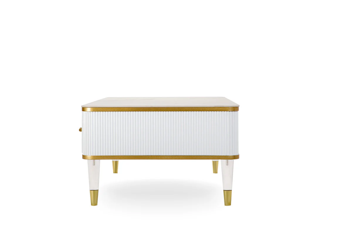47" White Gold and Faux Stone Rectangular Coffee Table With Drawer By Homeroots - Image 4