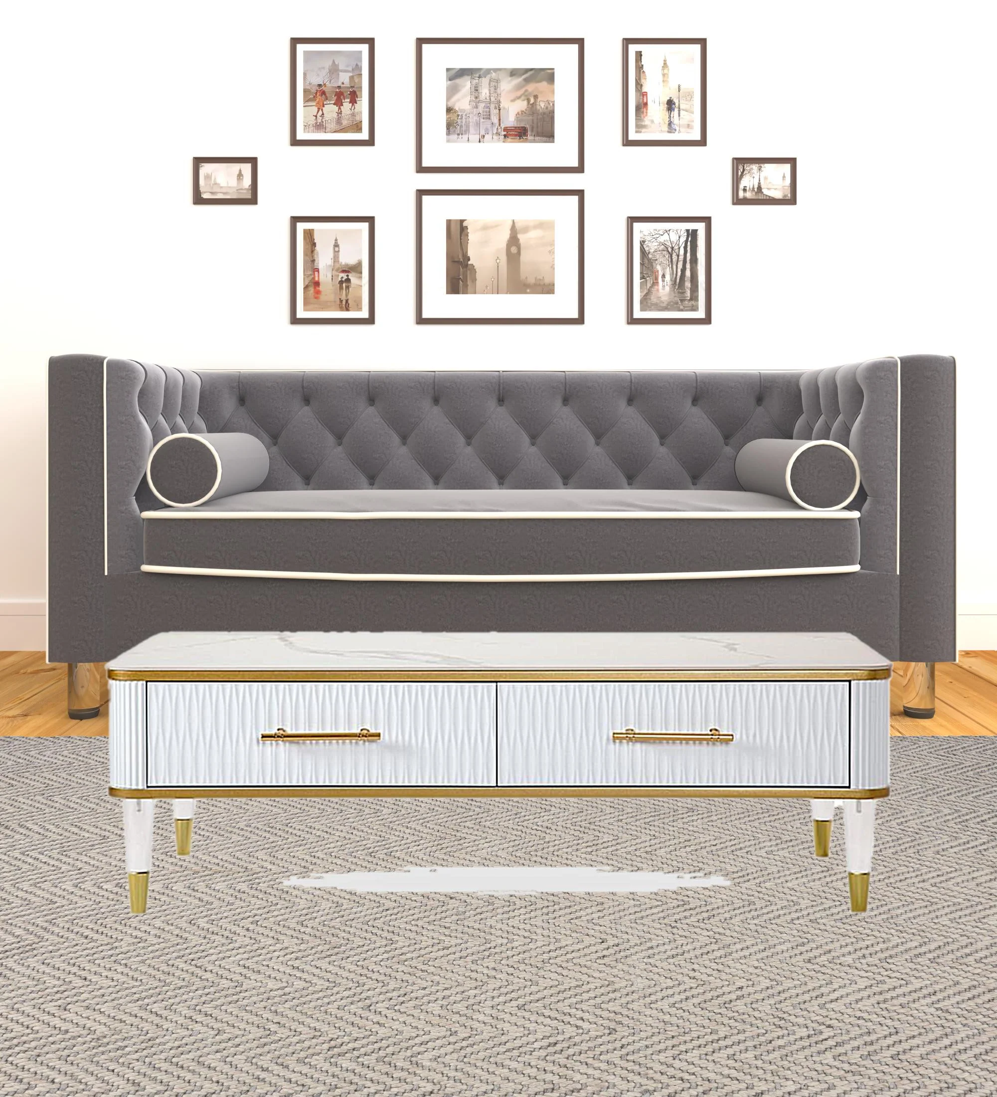 47" White Gold and Faux Stone Rectangular Coffee Table With Drawer By Homeroots - Image 5
