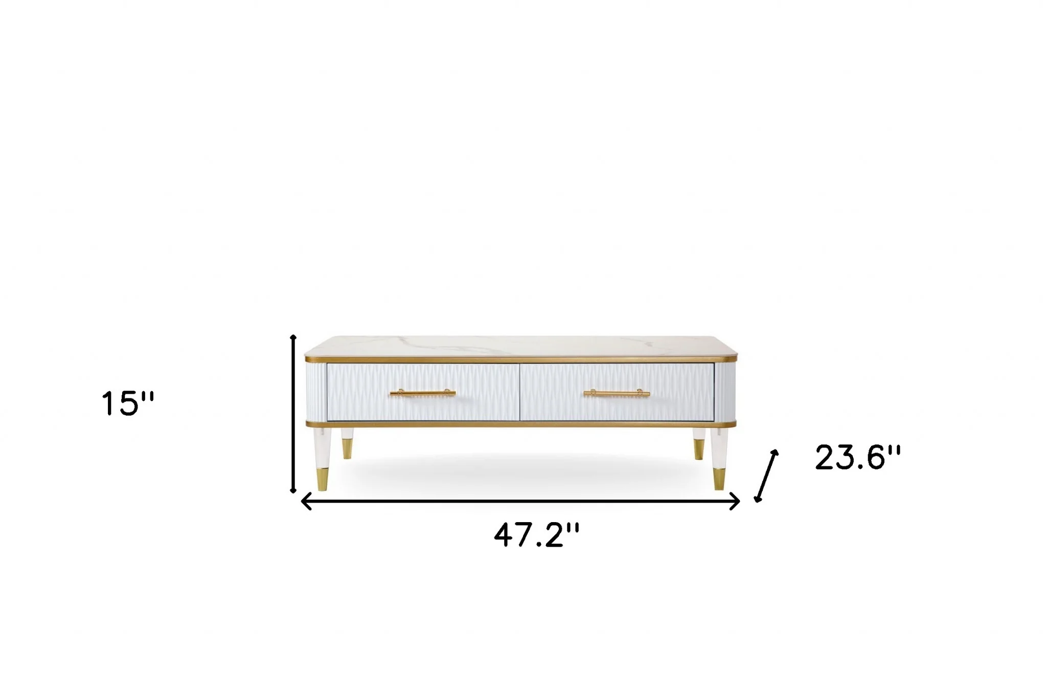 47" White Gold and Faux Stone Rectangular Coffee Table With Drawer By Homeroots - Image 7