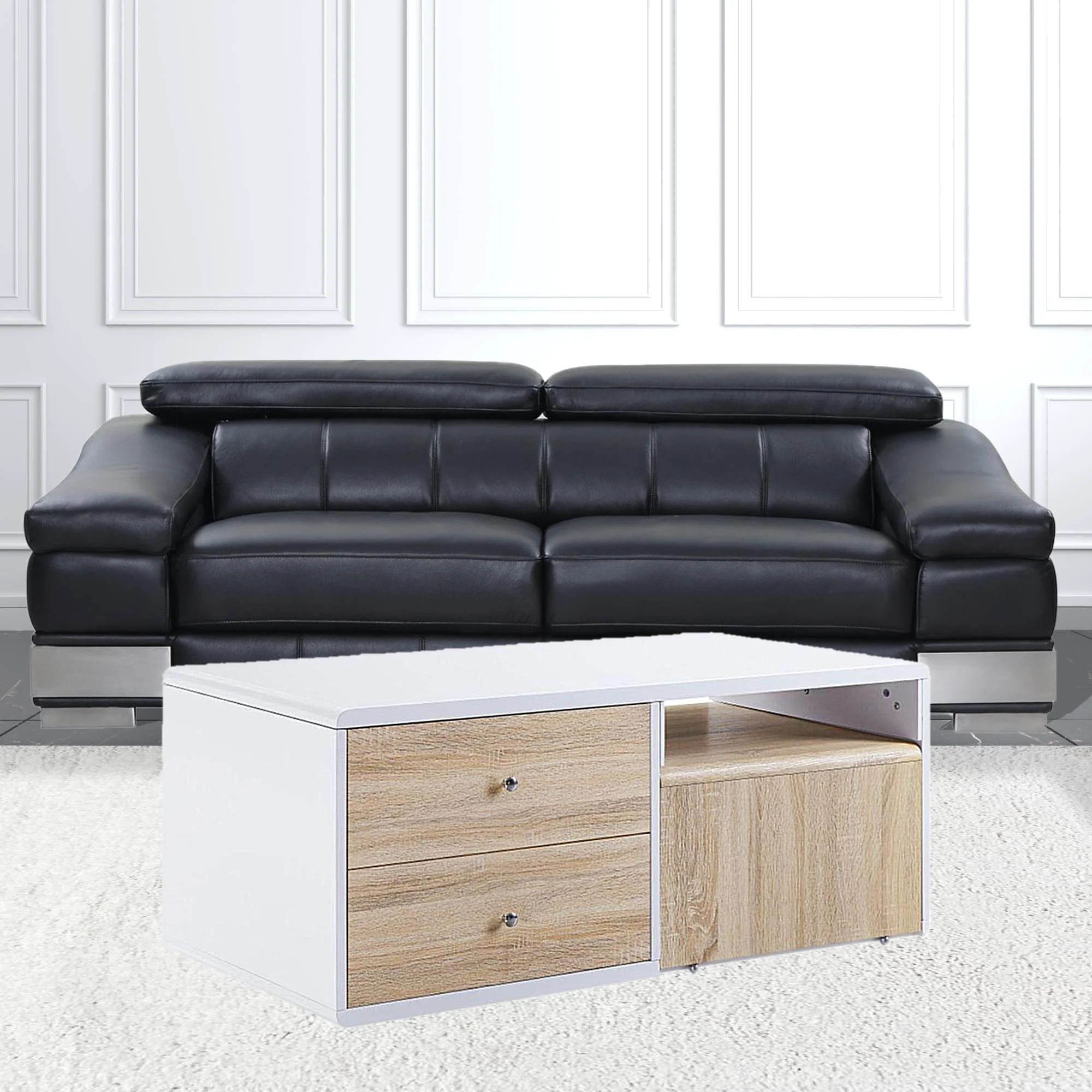 47" White High Gloss Manufactured Wood Rectangular Coffee Table With Four Drawers By Homeroots - Image 3
