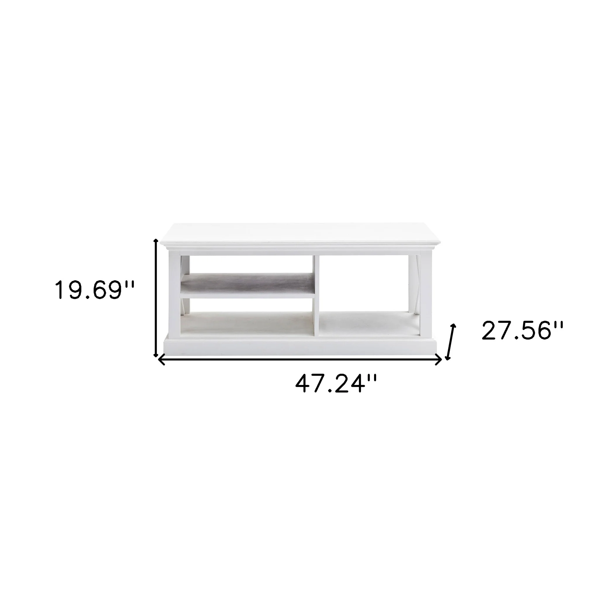 47" White Solid Wood Rectangular Coffee Table With Three Shelves By Homeroots - Image 8