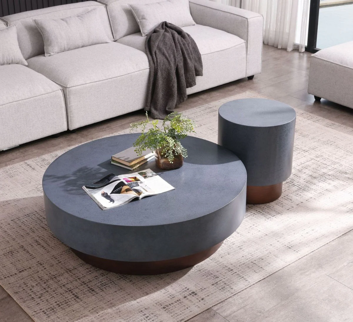 48" Antique Copper And Grey Steel Round Coffee Table By Homeroots - Image 4