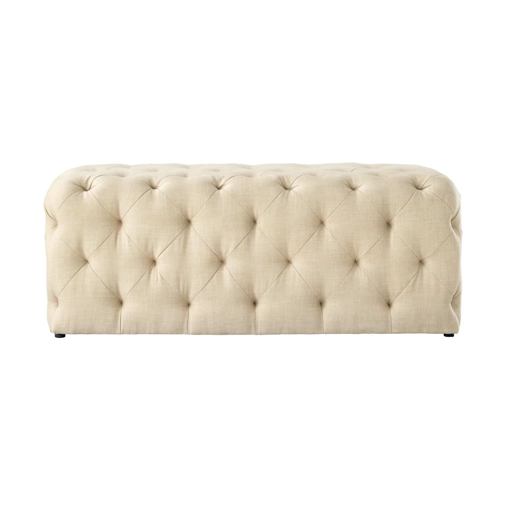48" Beige And Black Upholstered Linen Bench By Homeroots - Image 2