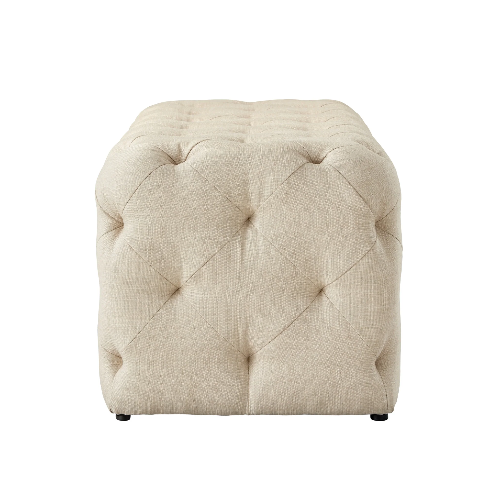 48" Beige And Black Upholstered Linen Bench By Homeroots - Image 3