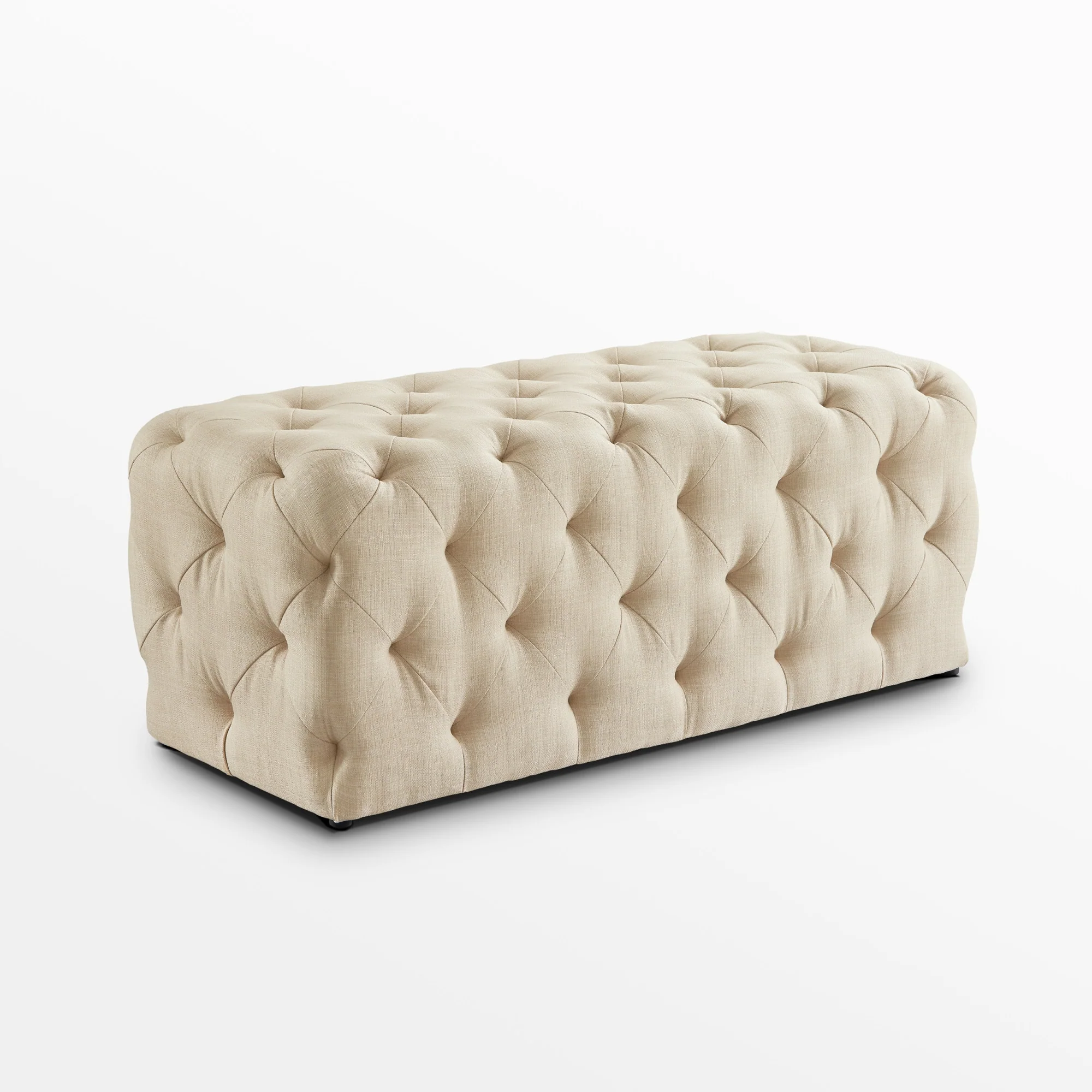 48" Beige And Black Upholstered Linen Bench By Homeroots - Image 4