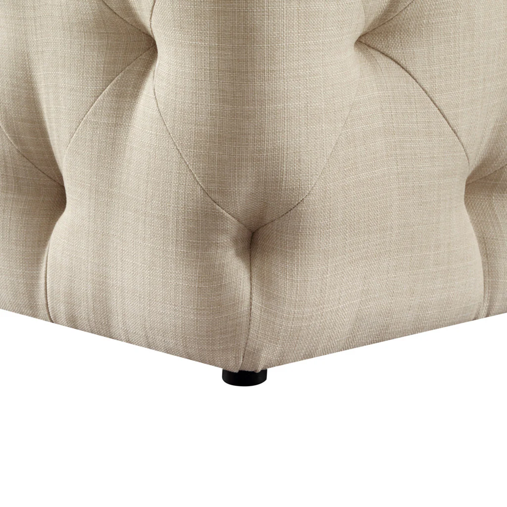 48" Beige And Black Upholstered Linen Bench By Homeroots - Image 5