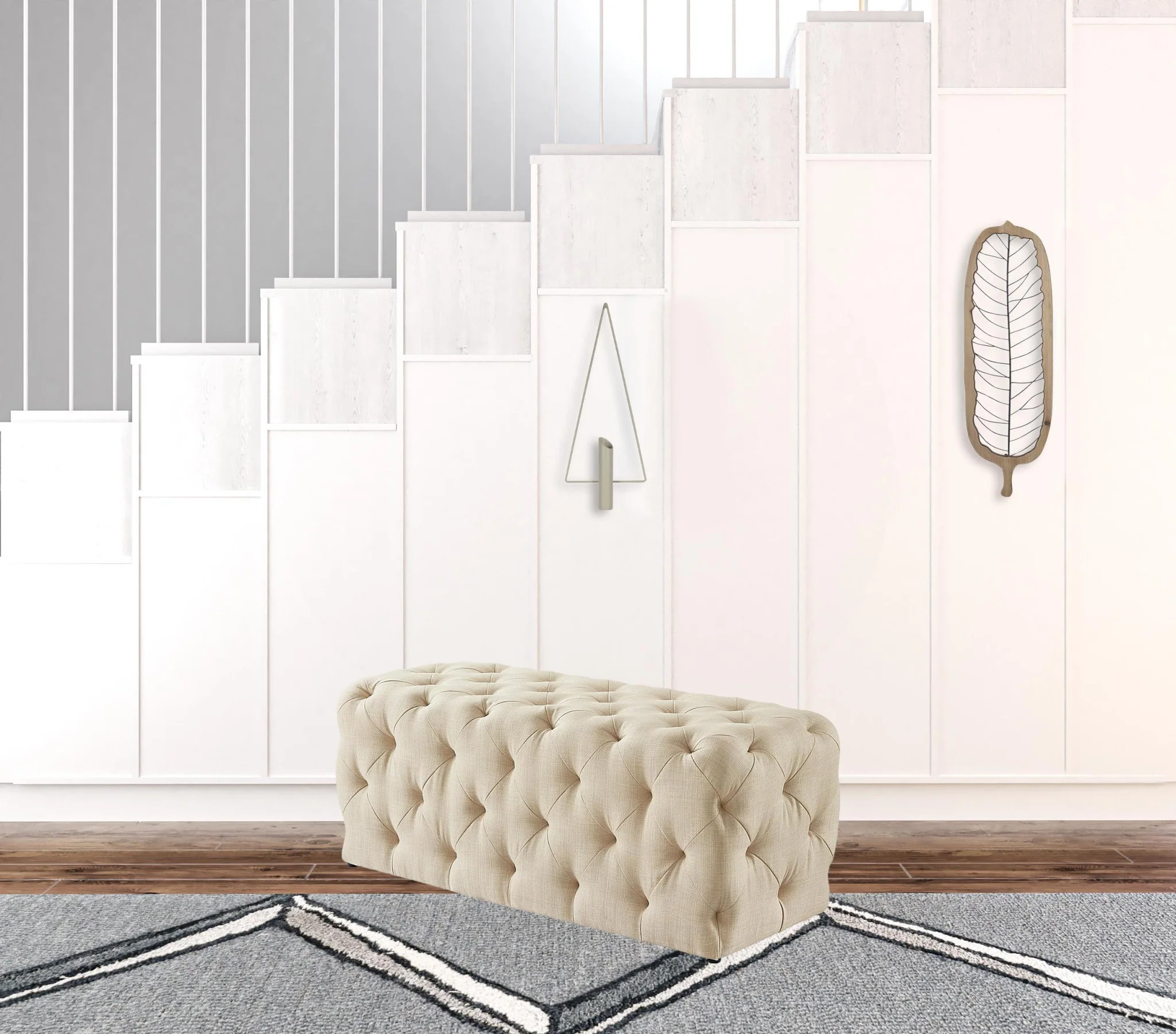 48" Beige And Black Upholstered Linen Bench By Homeroots - Image 6
