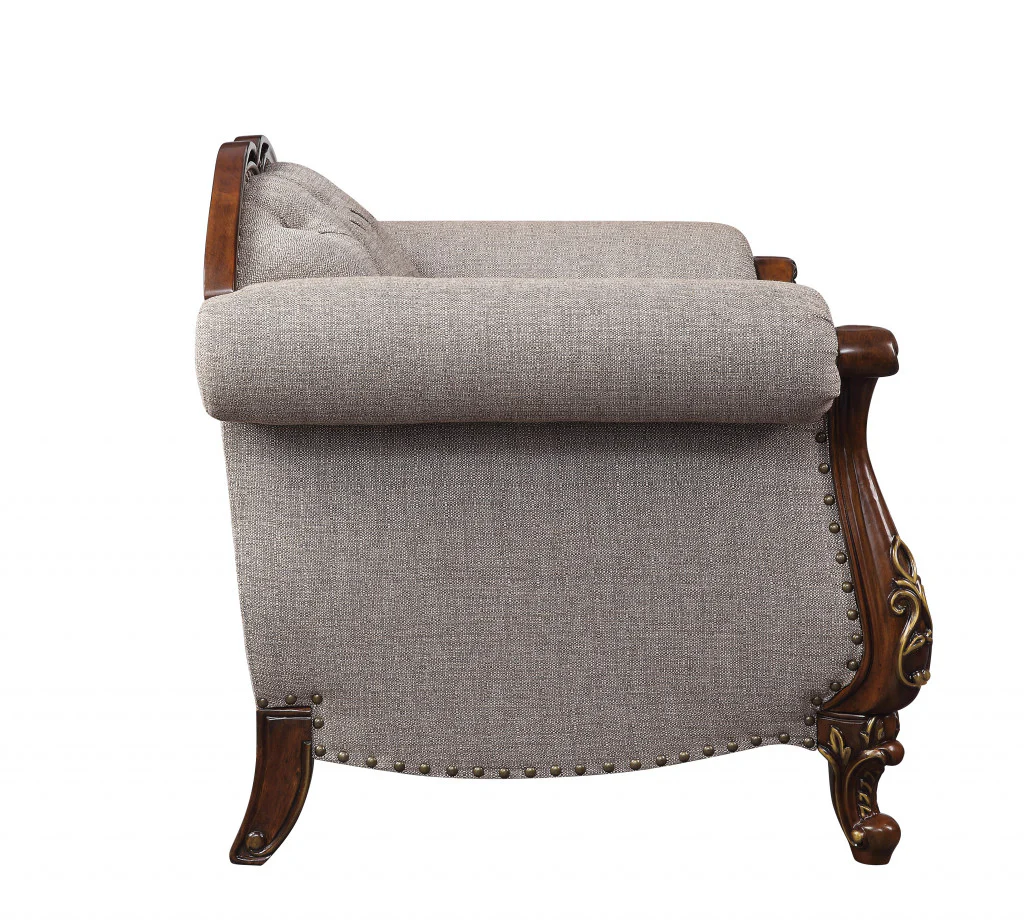 48" Beige Fabric And Cherry Floral Arm Chair By Homeroots - Image 2