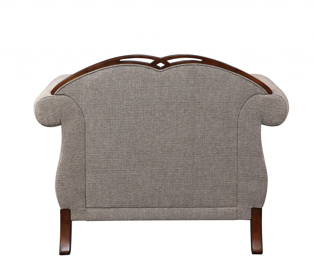 48" Beige Fabric And Cherry Floral Arm Chair By Homeroots - Image 3