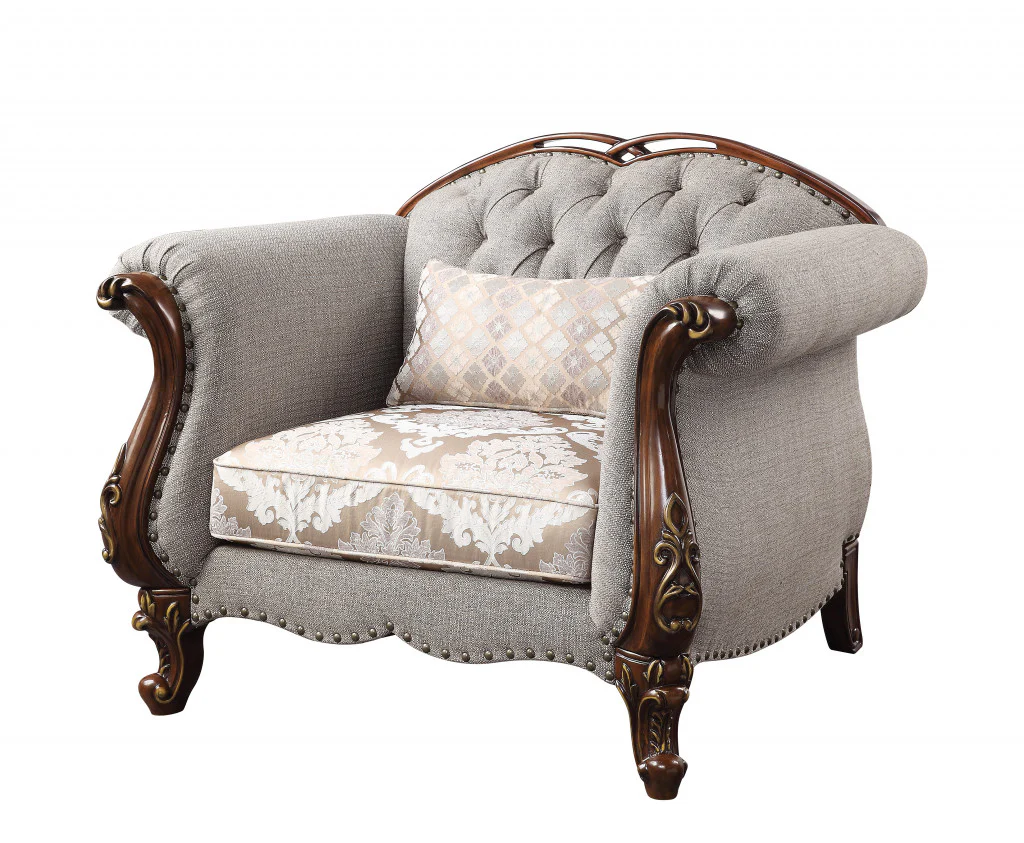 48" Beige Fabric And Cherry Floral Arm Chair By Homeroots - Image 4