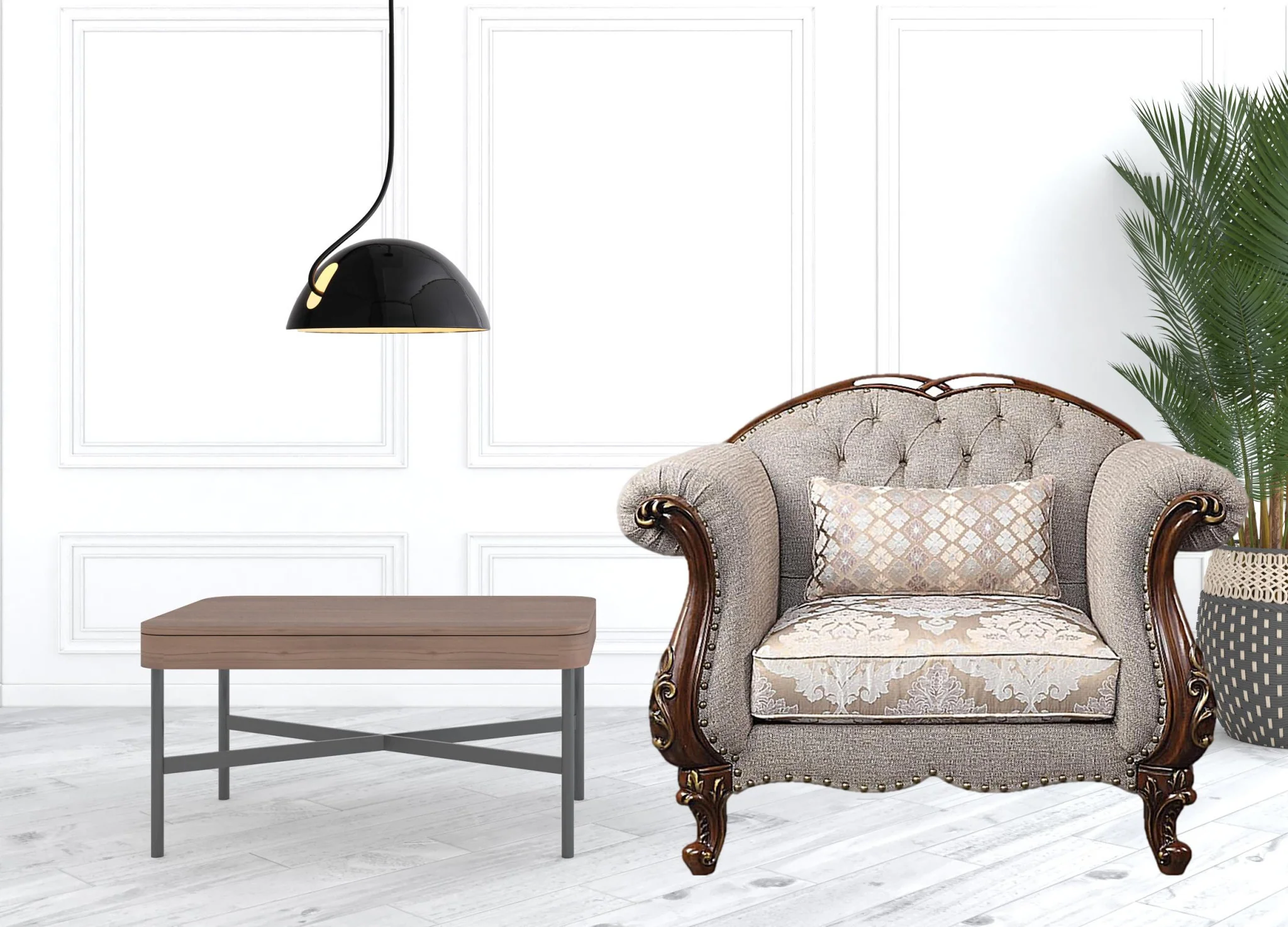 48" Beige Fabric And Cherry Floral Arm Chair By Homeroots - Image 5