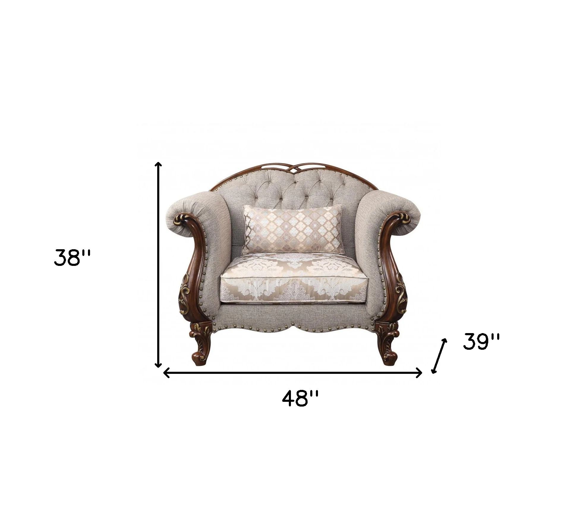 48" Beige Fabric And Cherry Floral Arm Chair By Homeroots - Image 7
