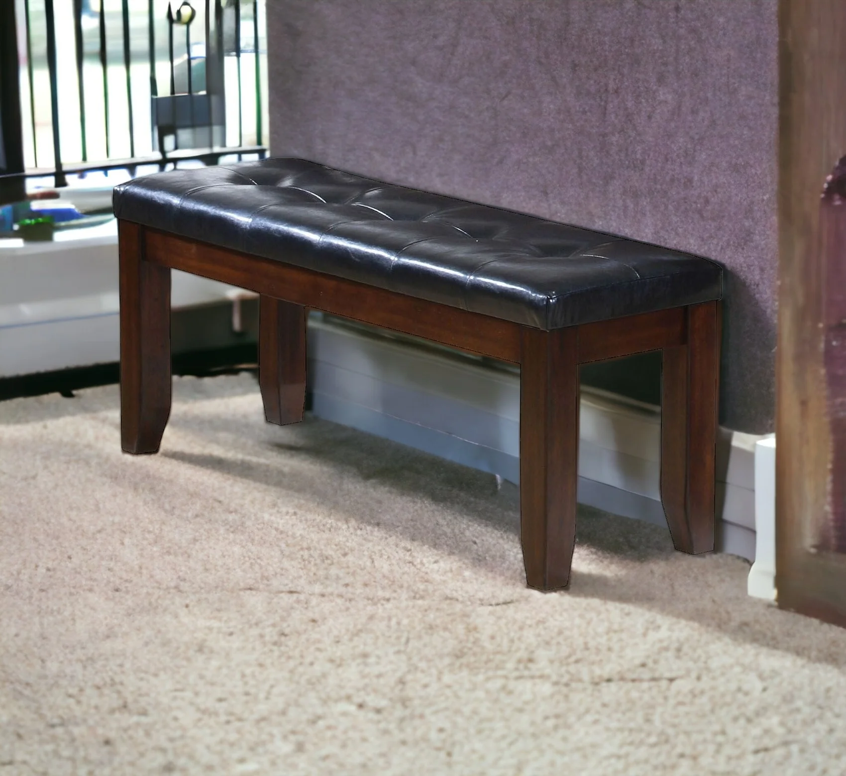 48" Black And Cherry Upholstered PU Leather Bench By Homeroots - Image 5