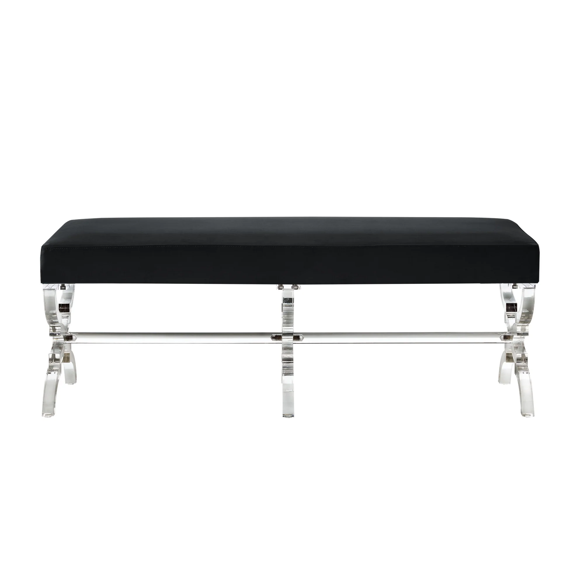 48" Black And Clear Upholstered Velvet Bench By Homeroots - Image 2