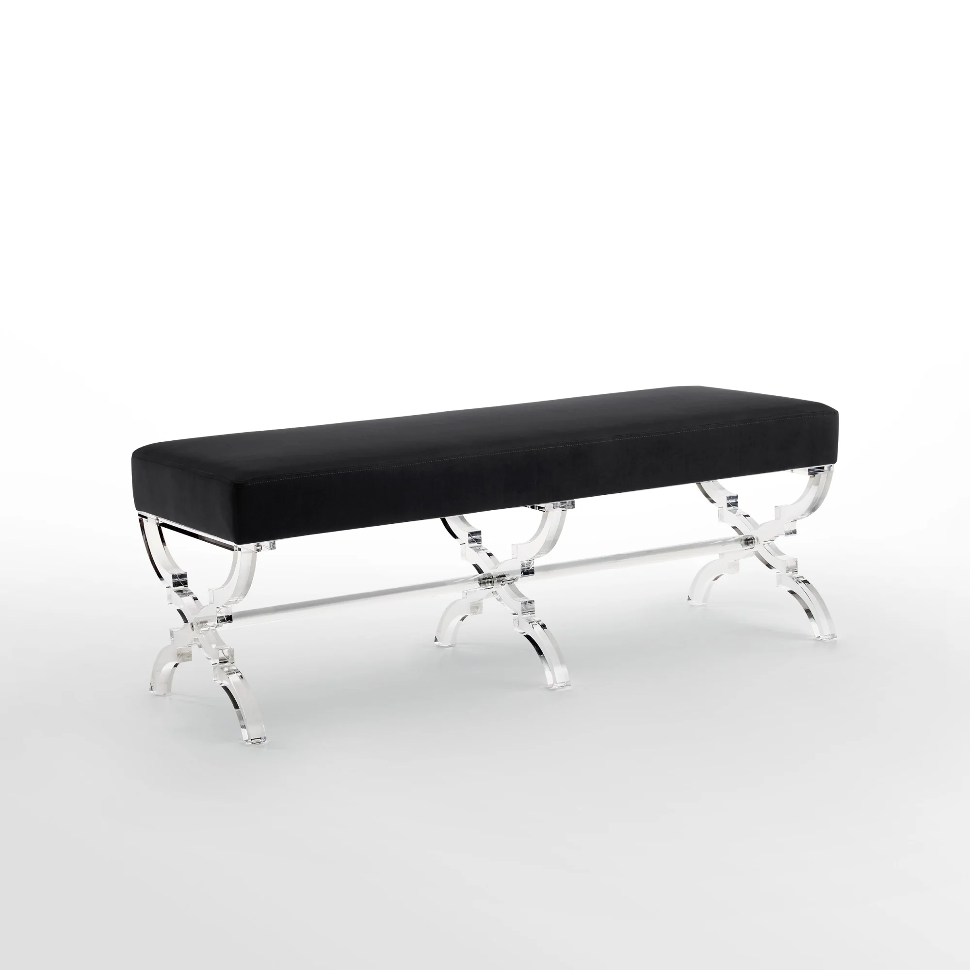 48" Black And Clear Upholstered Velvet Bench By Homeroots - Image 3