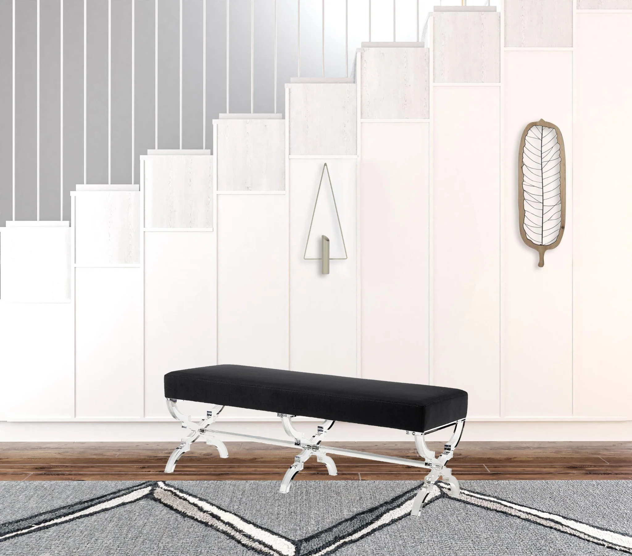 48" Black And Clear Upholstered Velvet Bench By Homeroots - Image 5
