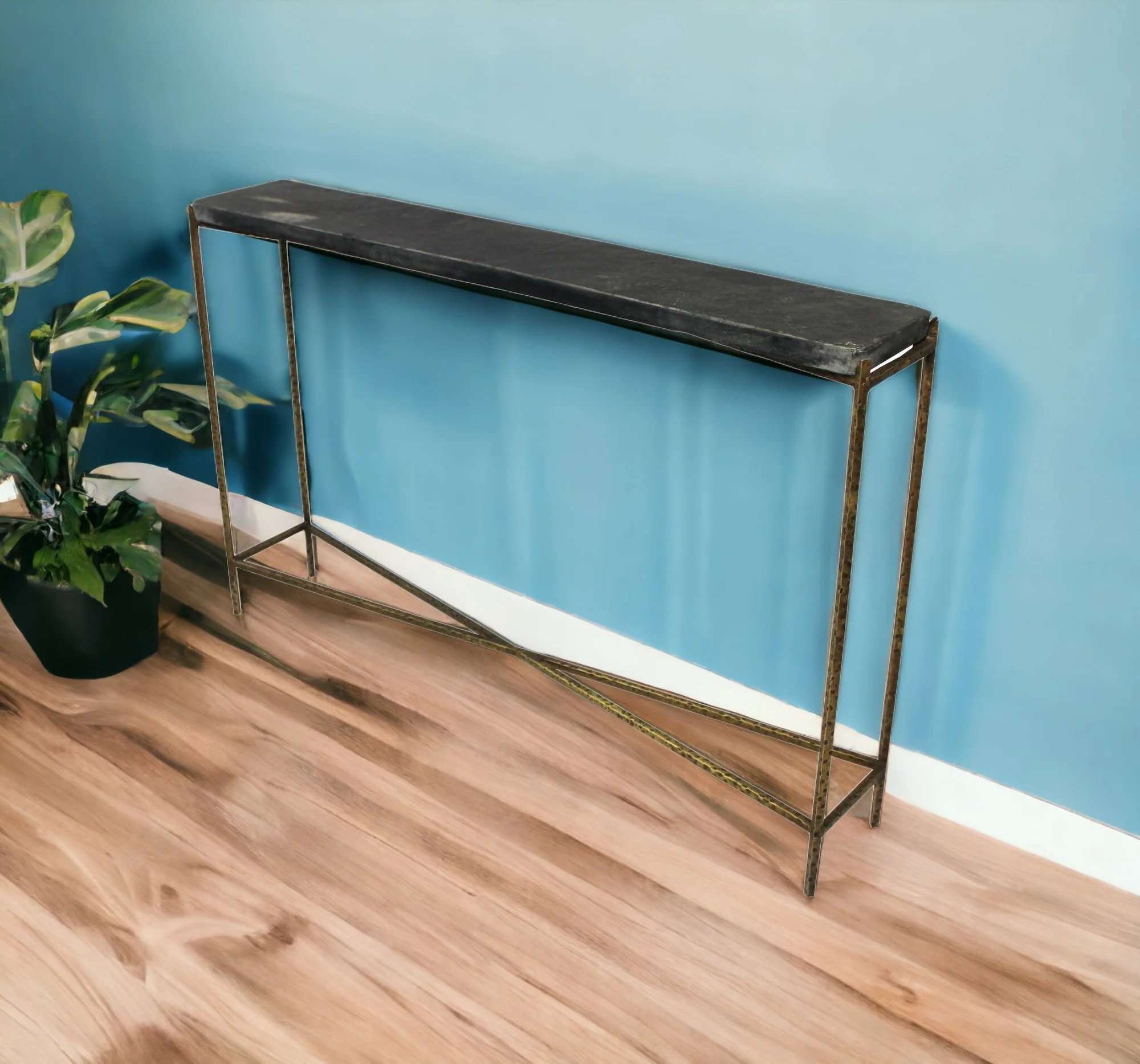 48" Black and Gold Stone Frame Console Table By Homeroots - Image 3