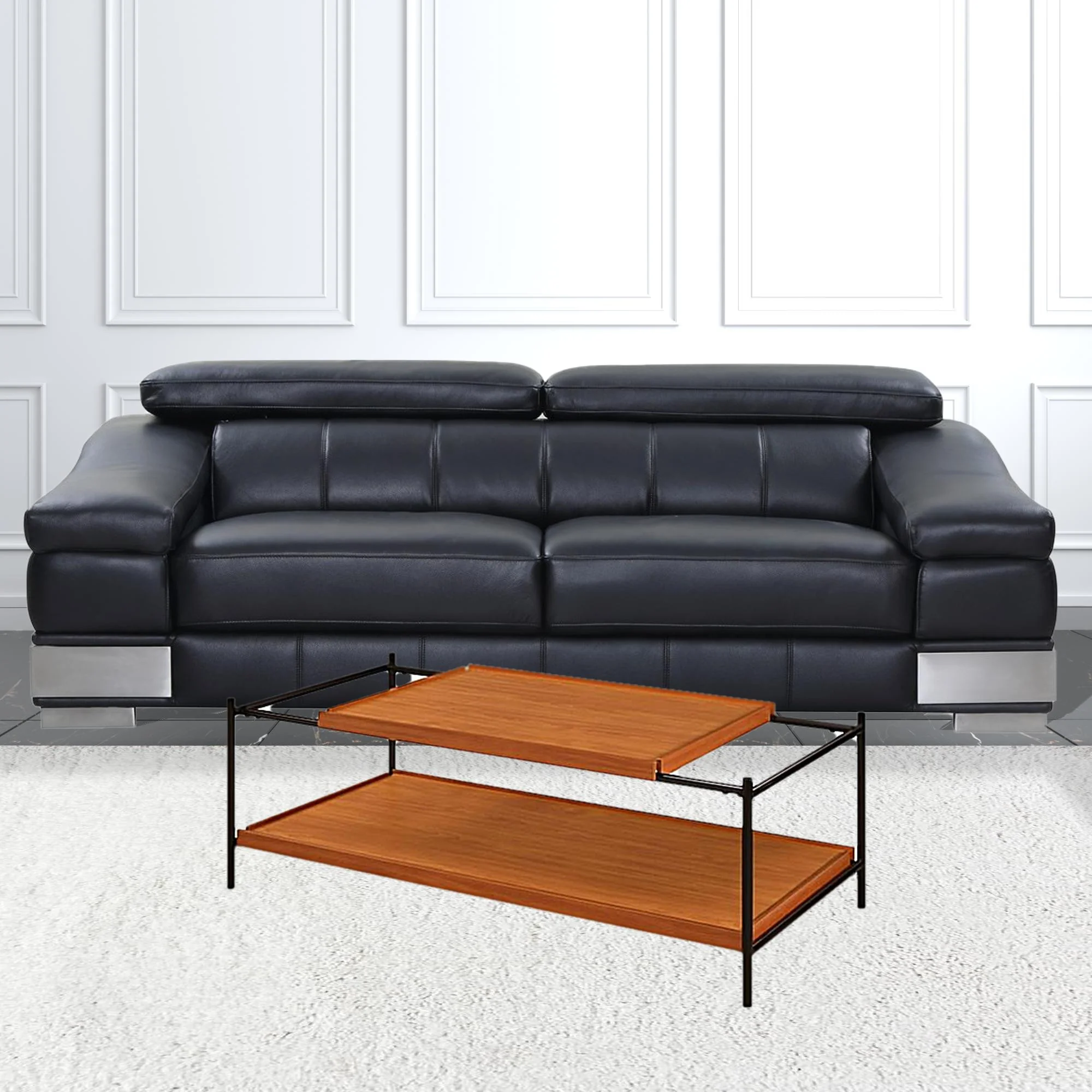 48" Black And Honey Oak Rectangular Coffee Table With Shelf By Homeroots - Image 2