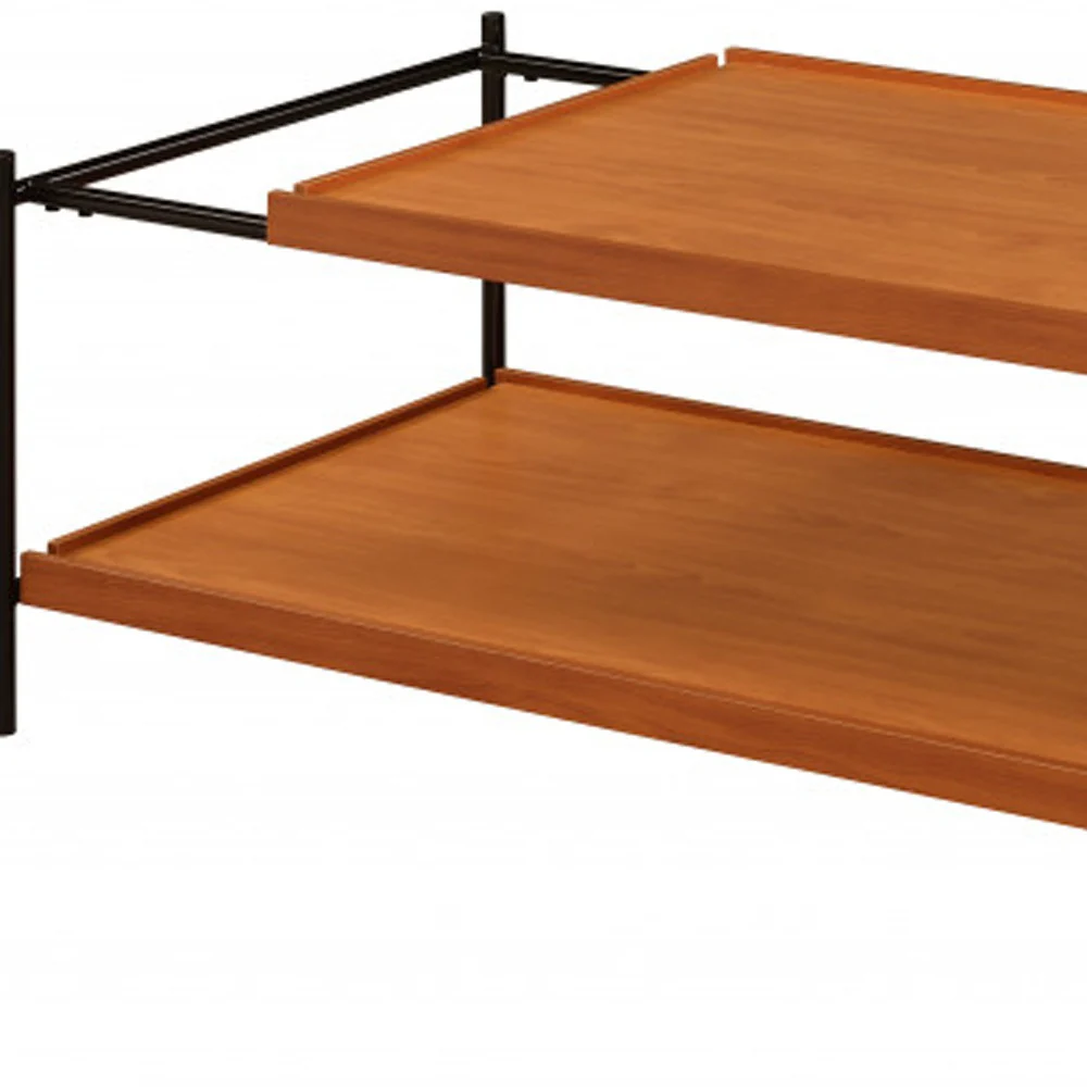 48" Black And Honey Oak Rectangular Coffee Table With Shelf By Homeroots - Image 4