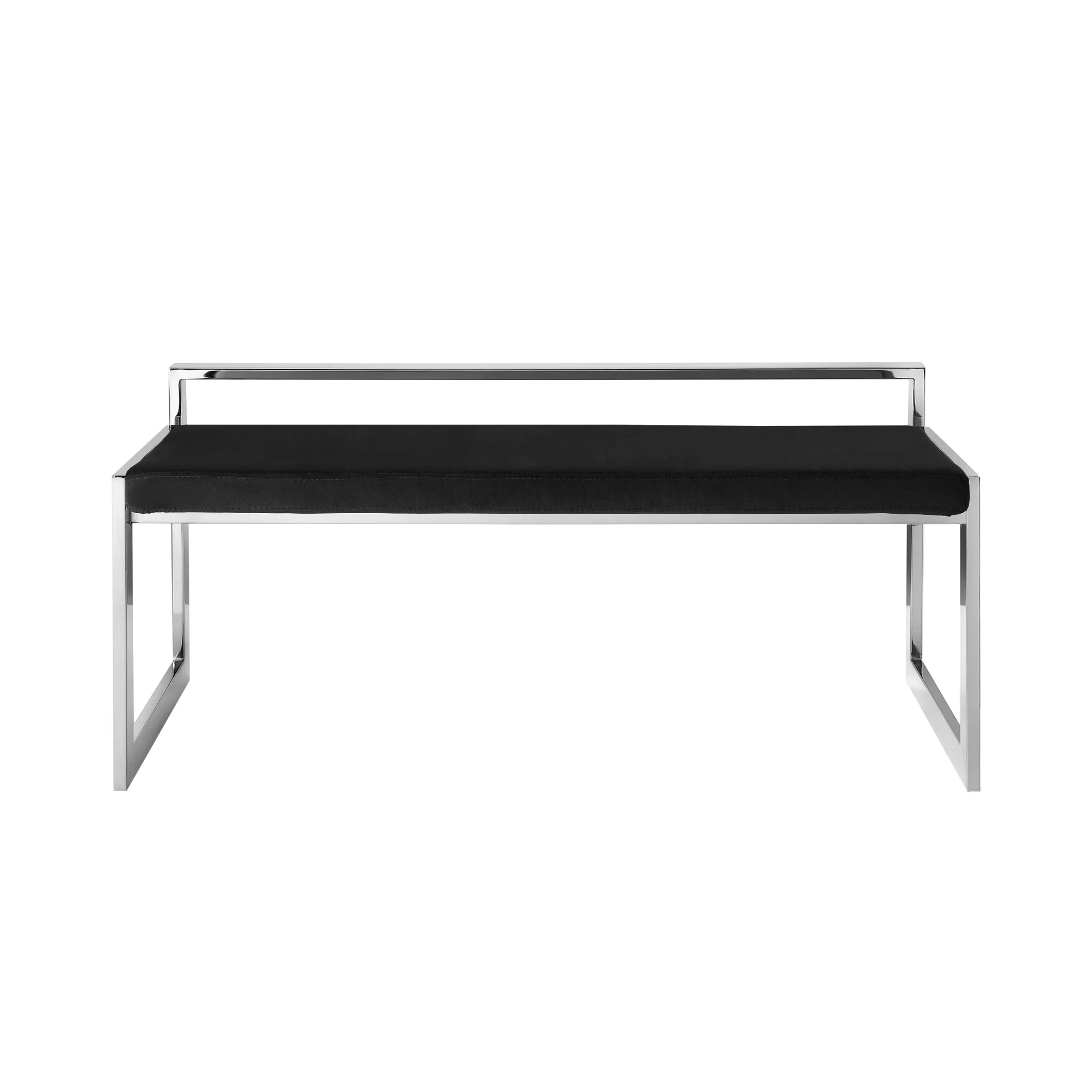 48" Black And Silver Upholstered Velvet Bench By Homeroots - Image 2