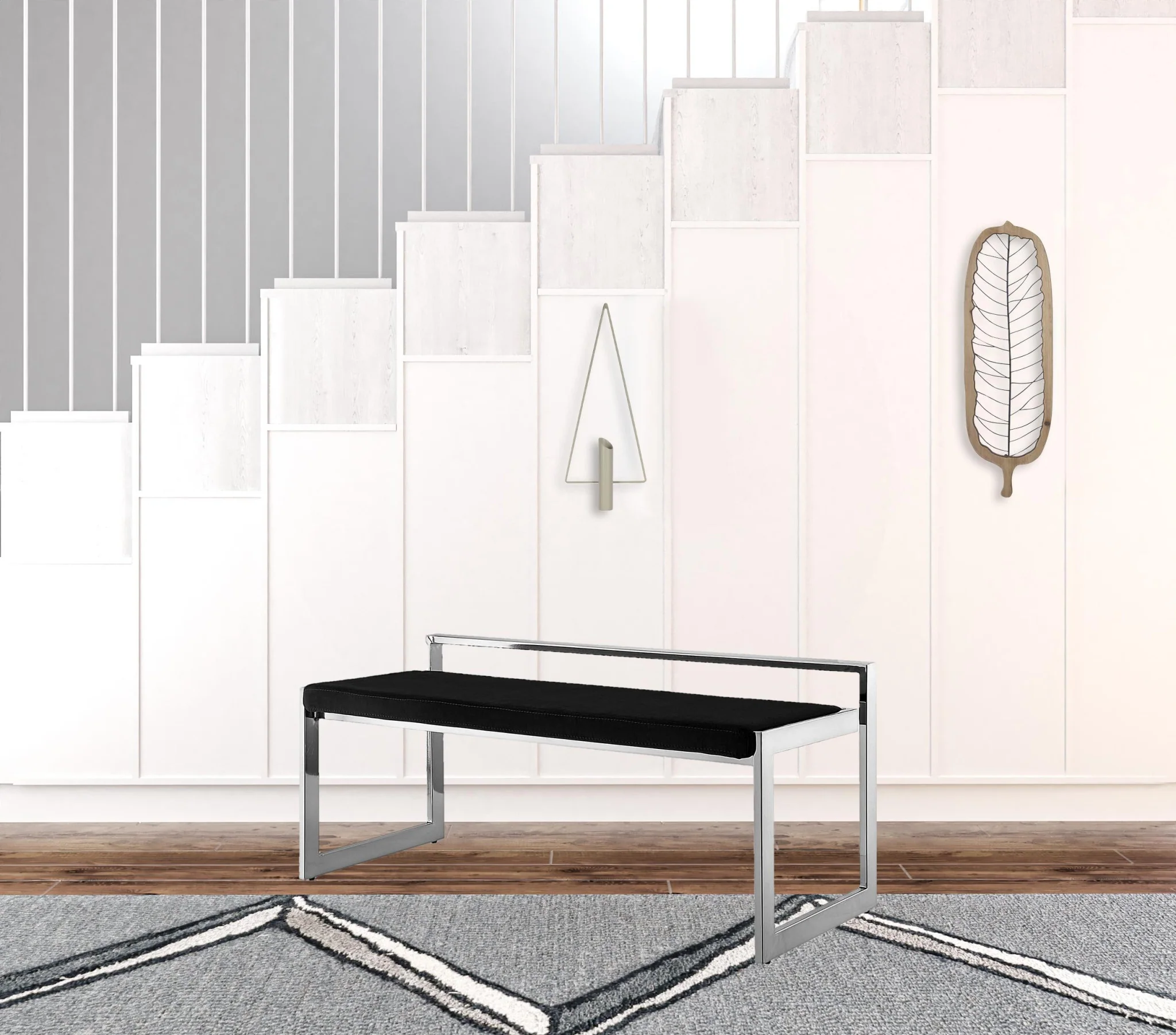 48" Black And Silver Upholstered Velvet Bench By Homeroots - Image 5