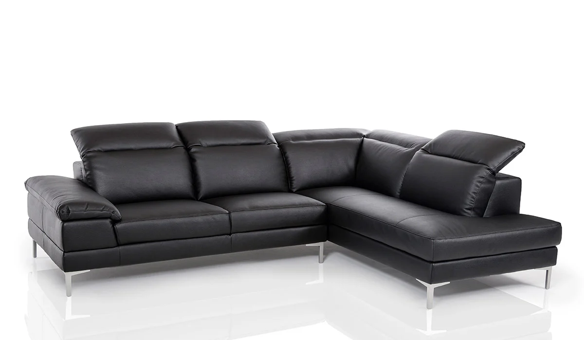48' Black Eco Leather Wood Steel and Foam Sectional Sofa By Homeroots - Image 4