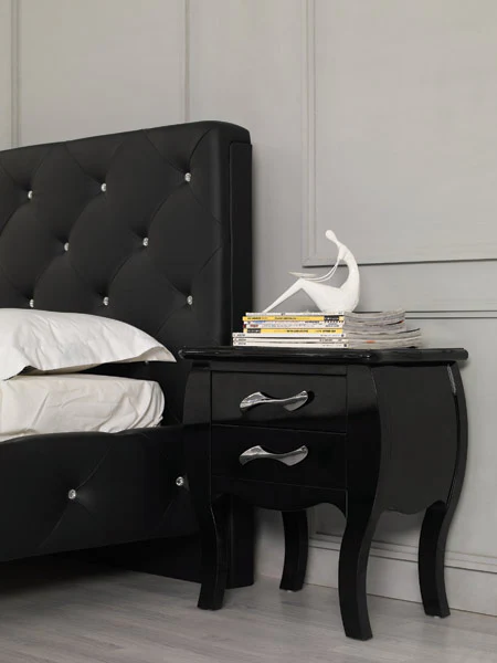 48' Black Leatherette And Mdf Queen Bed With Crystals By Homeroots - Image 2