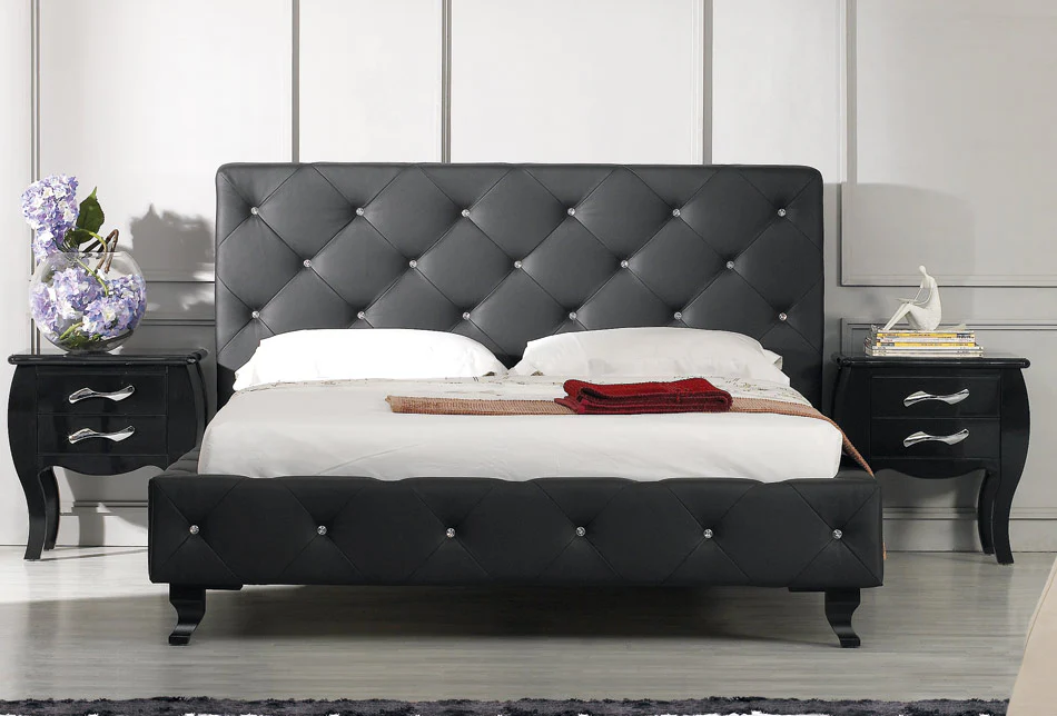 48' Black Leatherette And Mdf Queen Bed With Crystals By Homeroots - Image 3