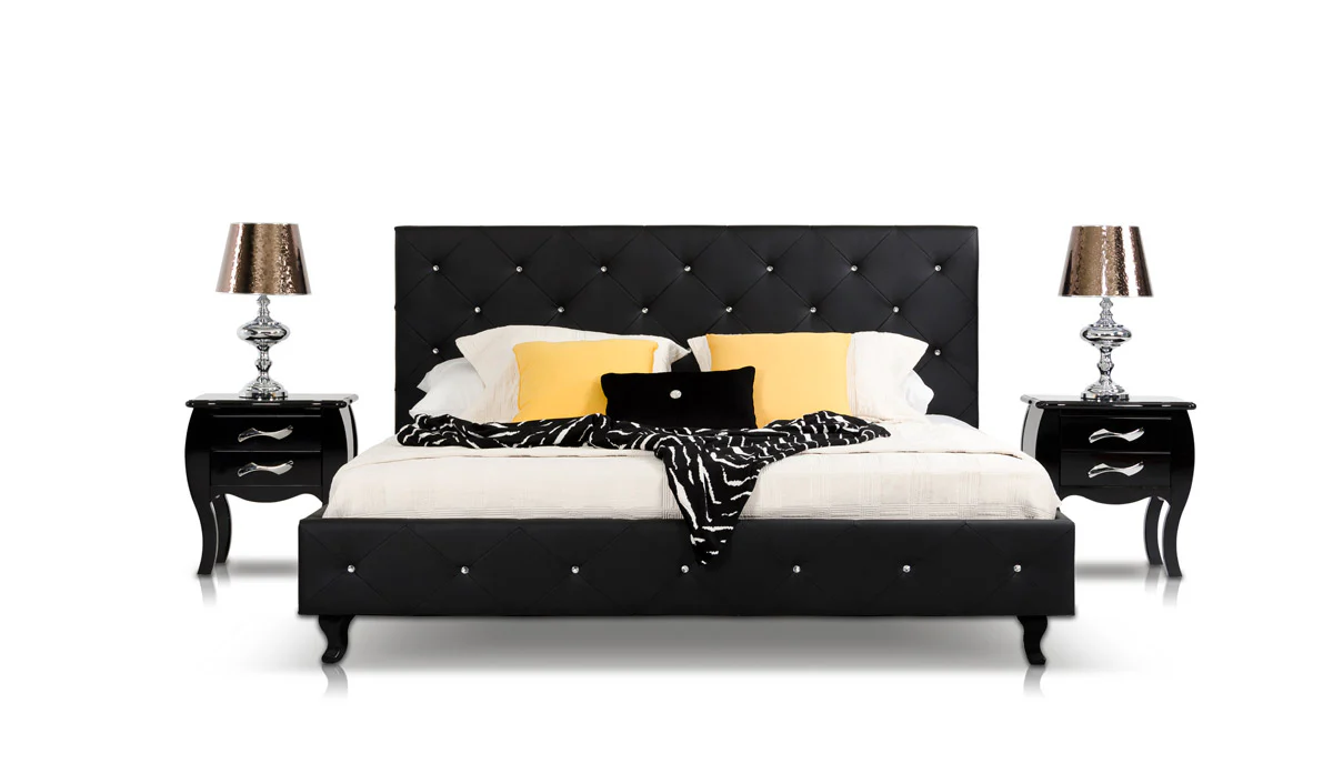 48' Black Leatherette And Mdf Queen Bed With Crystals By Homeroots - Image 5